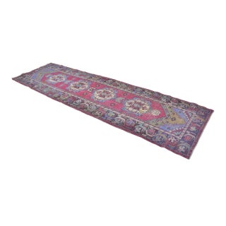 1960s Purple Low Pile Oushak Runner Carpet For Sale