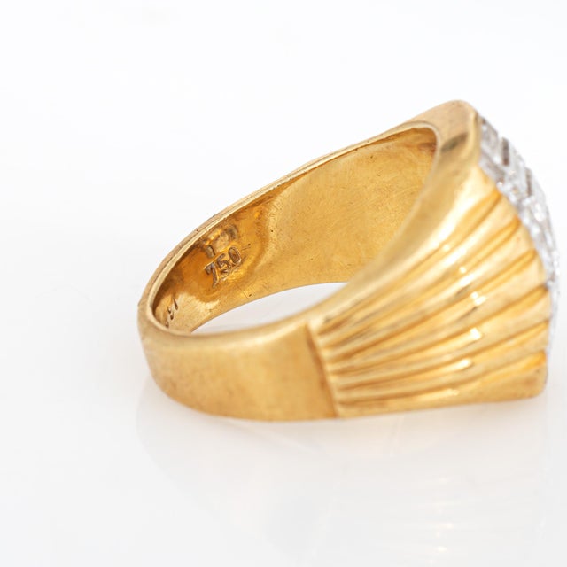 Metal 70s Diamond Dome Ring Sz 5 Wide Band Vintage 18k Yellow Gold Fine Jewelry For Sale - Image 7 of 7