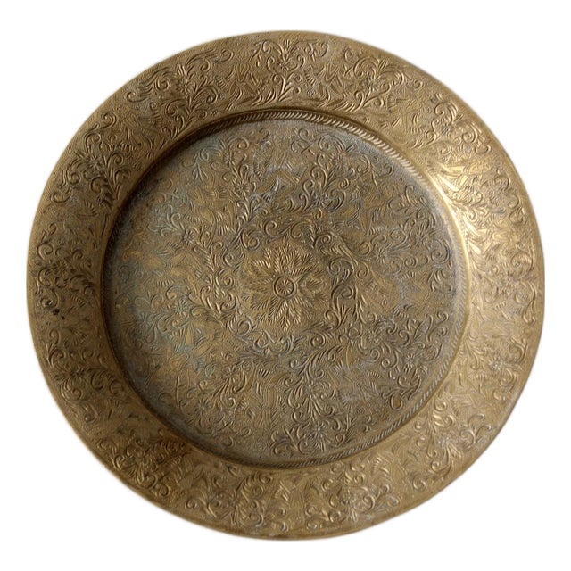 Vintage Engraved Brass Plate For Sale