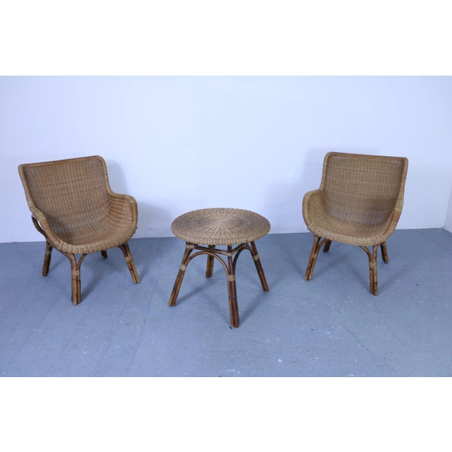 Mid-Century Wicker Table and Chairs, Set of 3 For Sale - Image 15 of 18