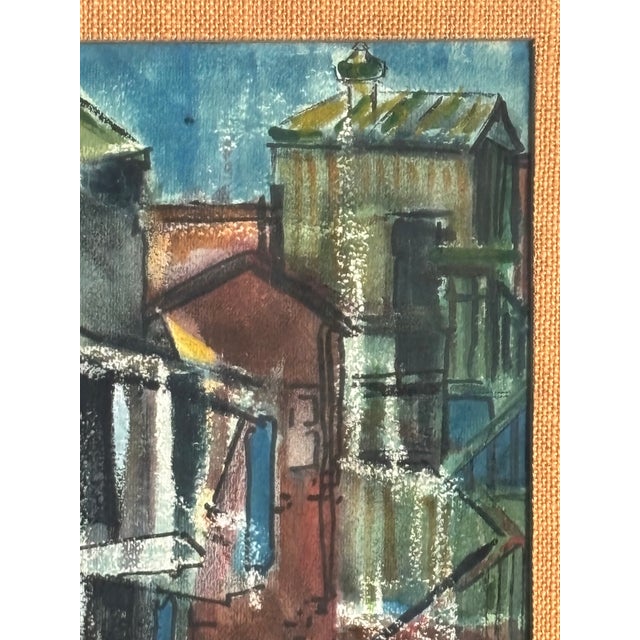 Mid-Century Modernist Cityscape Mixed Media - Framed & Signed For Sale - Image 4 of 18