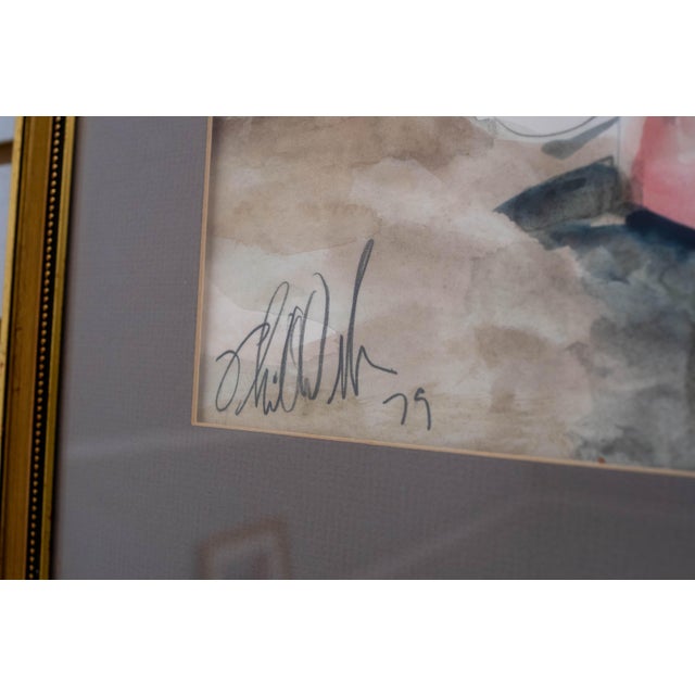 Abstract Abstract Red Roses in Pitcher Watercolor Painting Signed For Sale - Image 3 of 7