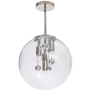 Vintage Large Murano Glass Polished Metal Globe Pendant Light