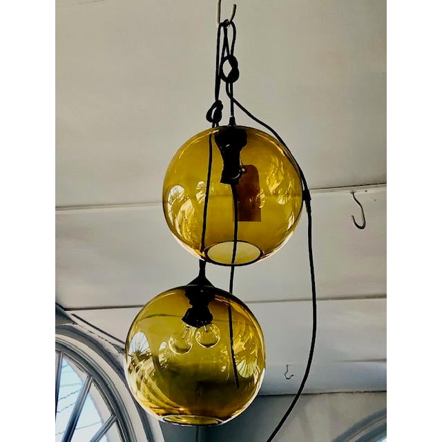 Amber Amber Smoked Glass Globe Pendant Lights - a Pair For Sale - Image 8 of 8