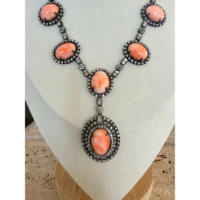 Indian Coral and Diamond Necklace in Oxidized Silver and 14k Gold, C. 1980 For Sale In Miami - Image 6 of 11