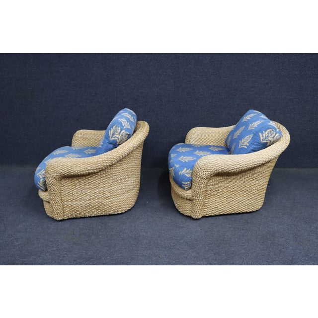 Pair of Custom Wicker Swivel Lounge Chairs Attributed to Century Furniture, 1980s For Sale - Image 13 of 13