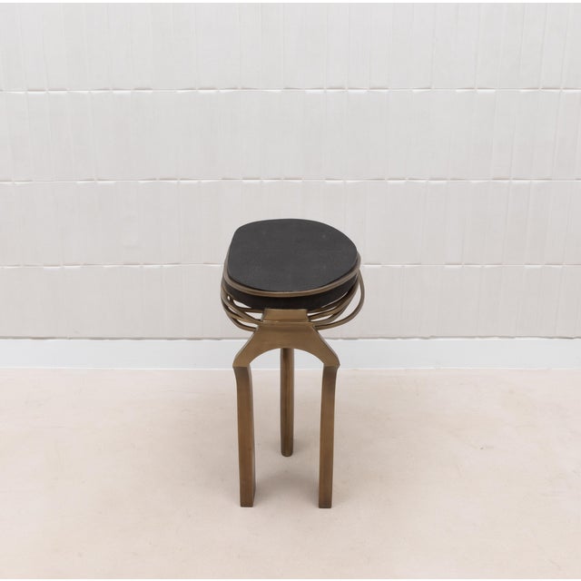 Metal Side Table in Black Shagreen With Bronze Patina Brass by Kifu Paris For Sale - Image 7 of 12