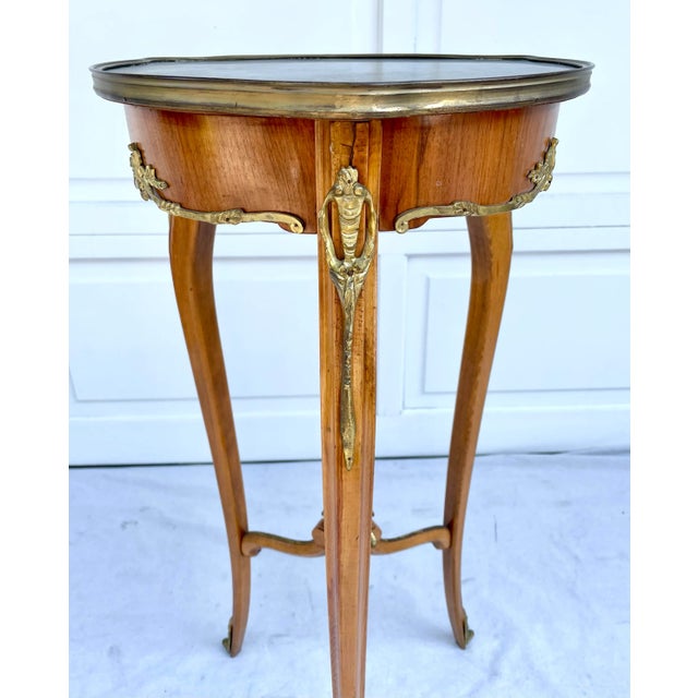 French Antique French Green Marble and Brass Pedestal Stand For Sale - Image 3 of 12