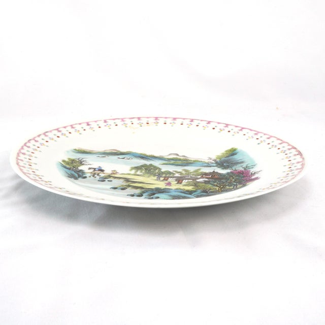Antique Chinese Porcelain Cabinet Plate Scholar’s Retreat Landscape Qing/Republic For Sale - Image 4 of 6
