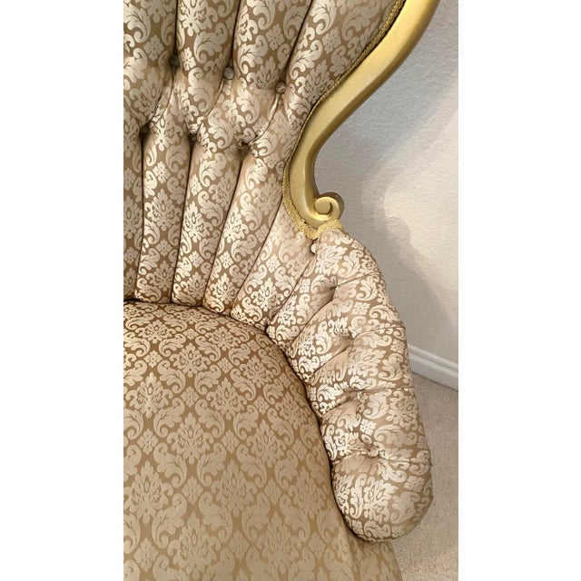 Wood Victorian Style Kimball Style Tufted Gold Upholstered Pair of Parlor Chairs Vintage For Sale - Image 7 of 10