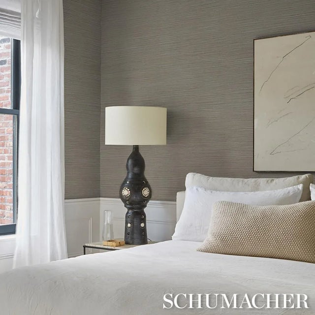 Schumacher Schumacher Abaca Fine Weave Vinyl Wallpaper In Taupe For Sale - Image 4 of 4