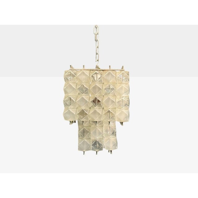 Mid-Century Modern Venini Poliedri, Faceted Glass, Metal, Geometric Chandelier, Italy, 1950s For Sale - Image 3 of 8