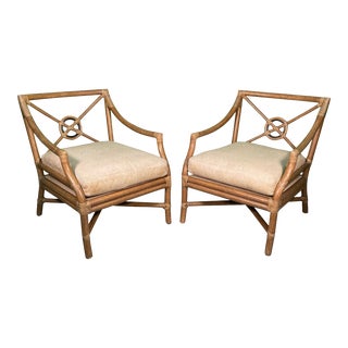 McGuire Rattan Target Back Club Chairs, a Pair For Sale