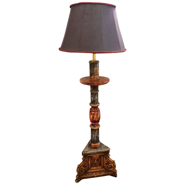 Painted Italian Continental Candle Prick Standing Lamp, 18th-19th Century For Sale