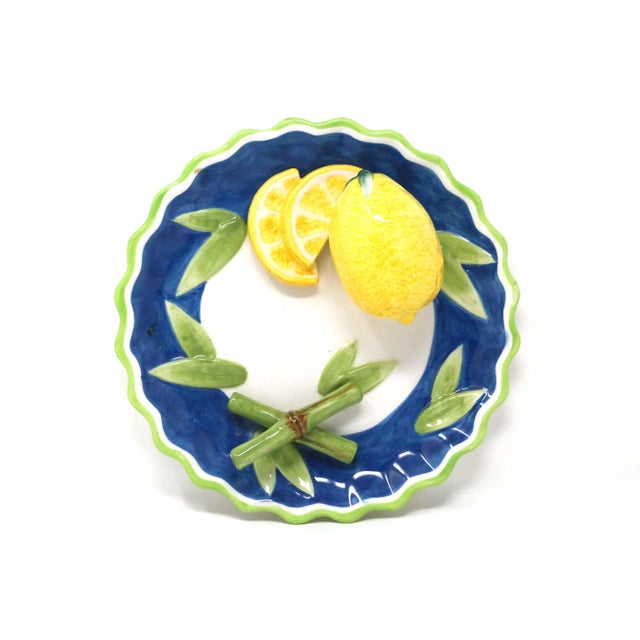 1990s Sculptural Lemons and Bamboo 8-Inch Ceramic Plate For Sale - Image 5 of 5