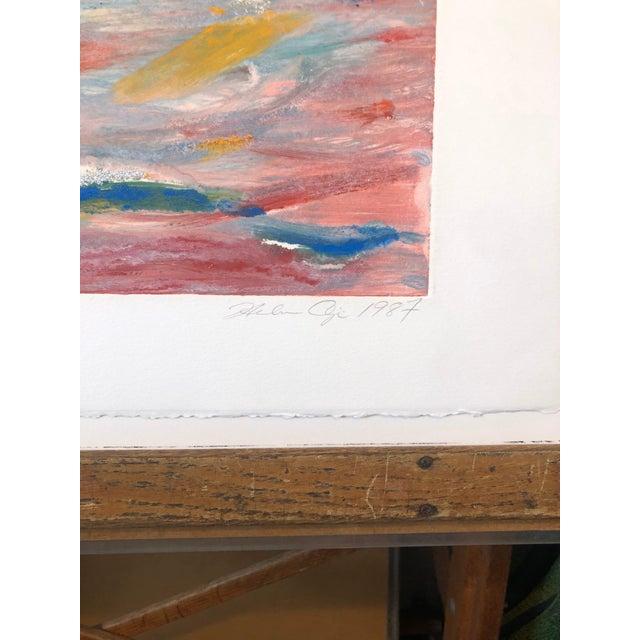 Helen Oji, Umbrella, Monotype with Hand Painting, Glitter, Asian American Art, Woman Artist, 1987 For Sale - Image 4 of 11