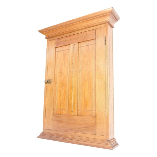 Victorian Solid Walnut Hanging Flat Wall Cabinet for Keys Crown Top MINT For Sale