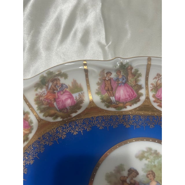 Vintage Schaller Bavaria Fragonard Porcelain Serving Tray | Cobalt Blue & Gold Gilt | Made in Germany For Sale - Image 10 of 11