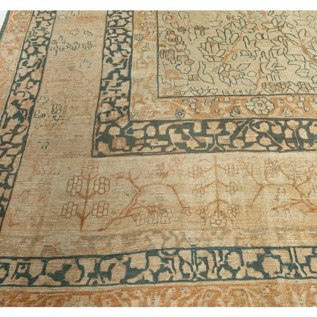 Persian Antique Persian Tabriz Beige Handmade Wool Rug For Sale - Image 3 of 8