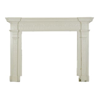 Antique Victorian White Wooden Fireplace Mantel For Sale