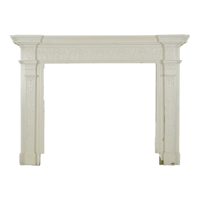 Antique Victorian White Wooden Fireplace Mantel For Sale