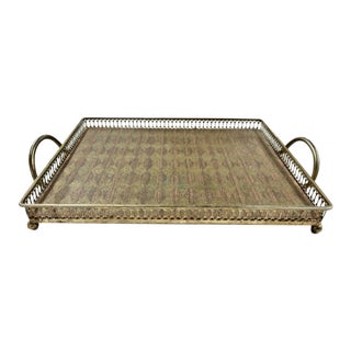 Mid Century Brass Tray With Diamond Pattern For Sale