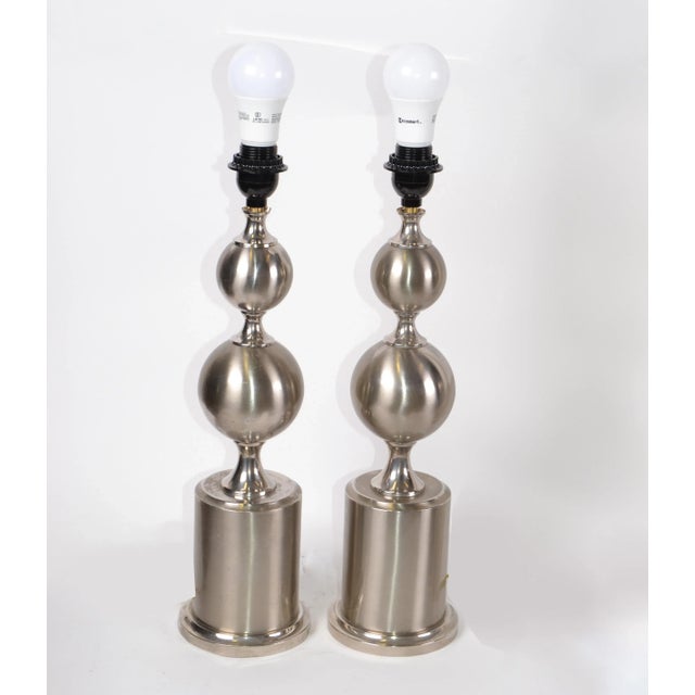 Maison Barbier French Mid-Century Modern Two Spheres Table Lamps, 1970 - Pair For Sale - Image 9 of 10
