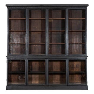 Antique English Ebonised Oak Glazed Bookcase, 1890 For Sale