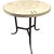 Postmodern Casa Bique side table featuring a tessellated fossil stone top with geometric brass inlay. The circular top is...