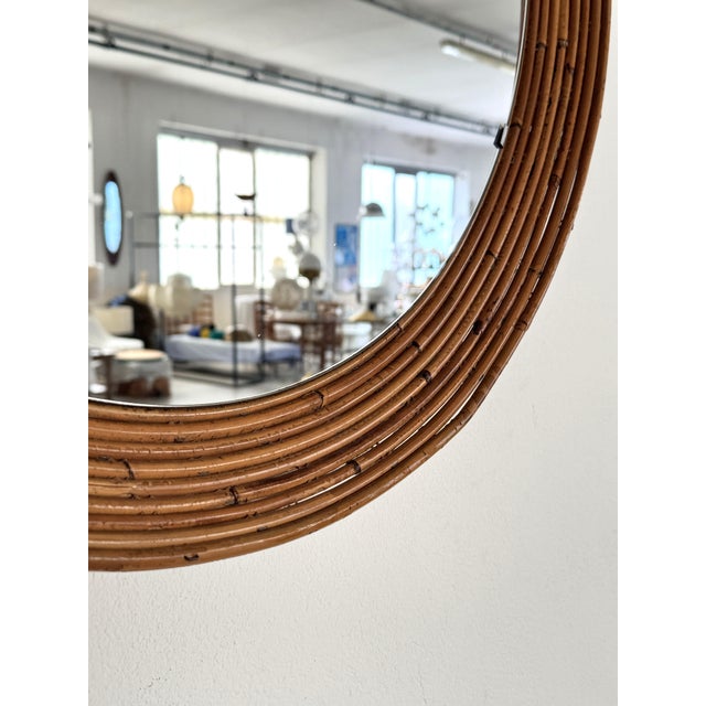 Mid-Century Italian Circular Rattan Wall Mirror in the style of Vivai Del Sud, 1960s For Sale - Image 9 of 16