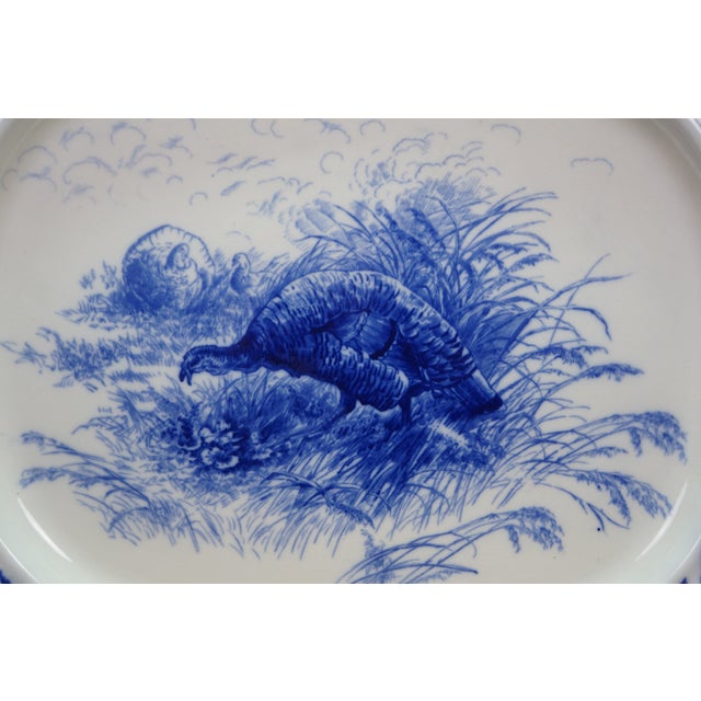 Antique Royal Cauldon Flow Blue Thanksgiving Turkey Meat Serving Platter 22" For Sale - Image 6 of 18