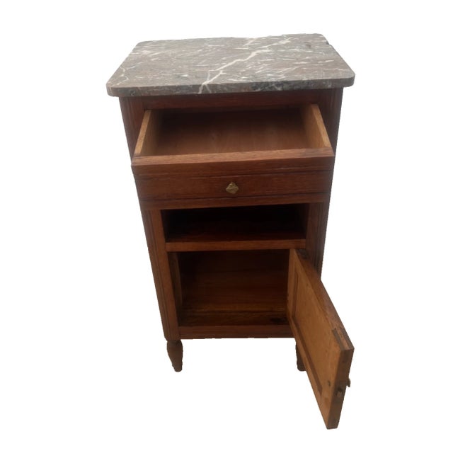 Gorgeous Arts and Crafts Antique Nightstand with Marble Top and Interior Commode Cabinet, Dove tail Drawer and Shelf, 32"...