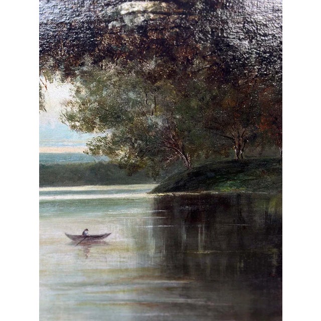 Traditional 19th Century Italian Oil Painting on Canvas of a Lakeview For Sale - Image 3 of 6