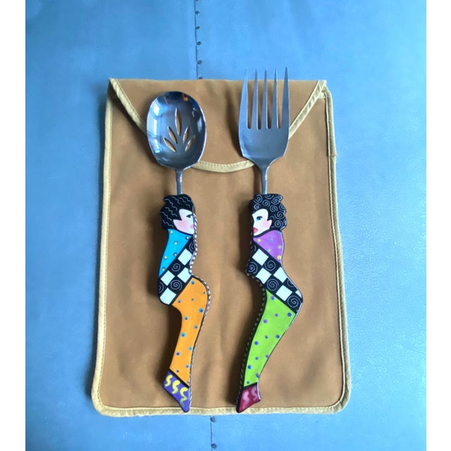 1980s Memphis Style Figural Ceramic Handle Salad Servers – A Pair For Sale - Image 10 of 10