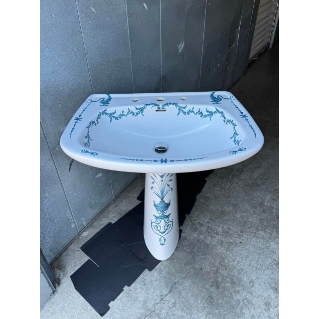 Porcelaine De Paris France Hand-Painted Pedestal Sherle Wagner Sink For Sale - Image 9 of 18