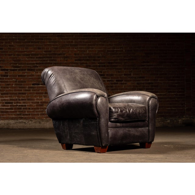 Traditional Vintage Leather Lounge Armchair in Black by Klaussner For Sale - Image 3 of 9