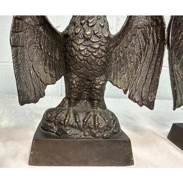 Pair of Vintage Solid Bronze Realistic Open Winged American Bald Eagle Bookends For Sale - Image 10 of 12