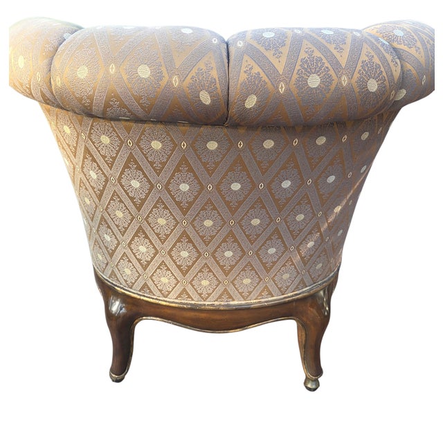 Marge Carson Boudoir Lounge Accent Chair French Tuffed Wingback Armchair Regency For Sale - Image 11 of 12