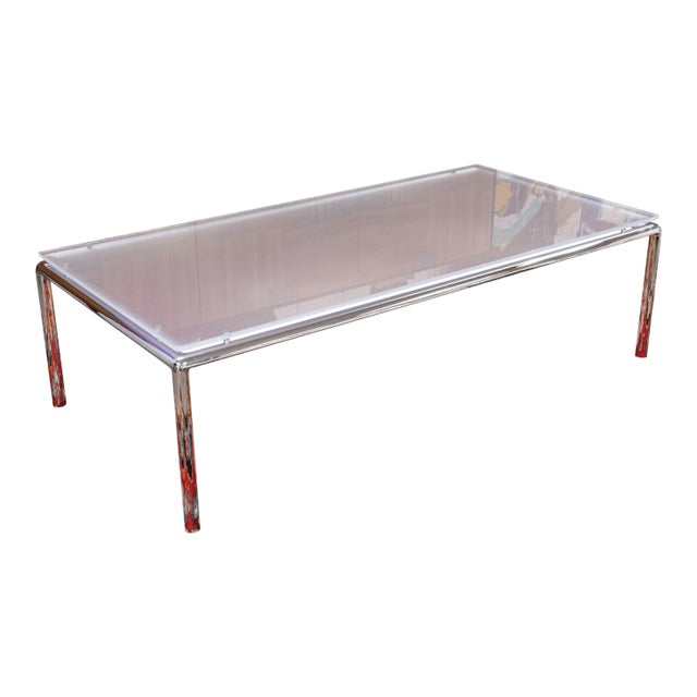 Early 21st Century de Sede DS-9075/62 Bauhaus Rectangular Chrome Base Satin Glass Top Coffee Table For Sale