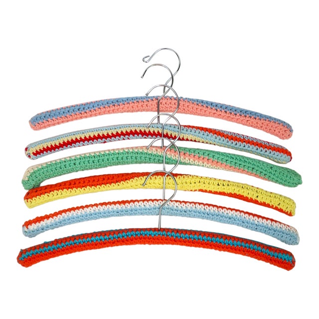 Vintage Cottagecore Style Crochet Hangers, Set of 6 For Sale