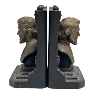 Pair of Solid Brass Bookends Bust of Henry W. Longfellow by "B & H" Bradley and Hubbard