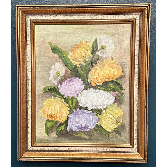 Original swedish oil on canvas – “chrysanthemums” by k.l. Koivisto – signed & dated 1976 – vintage & framed – 63 × 53 cm...