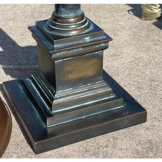 Visual Comfort Visual Comforts Patinated Bronze Neo Classical Empire Brass Shade Table Lamps For Sale - Image 4 of 10