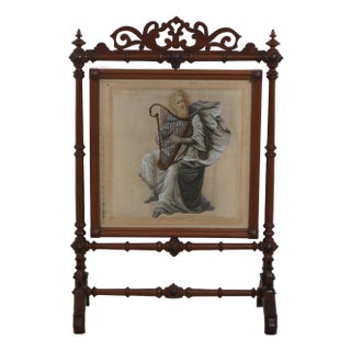 American Victorian Beaded Needlepoint Rotating Fireplace Screen For Sale