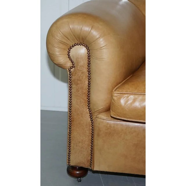 Vintage Victorian Style Brown Leather Club Sofa For Sale - Image 11 of 18