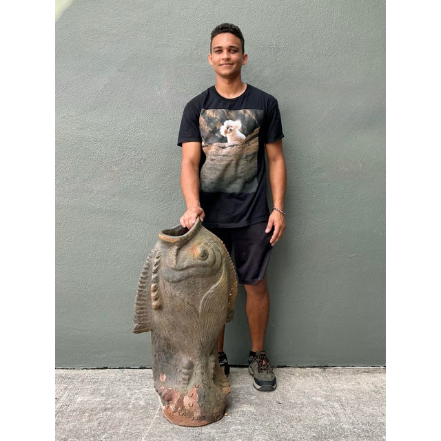 Vintage Original Studio Pottery Terracotta Fish Umbrella Stand For Sale - Image 12 of 12