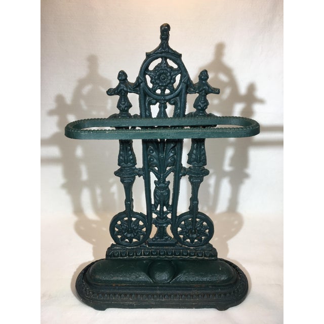 Antique French Dark Green Cast Iron Umbrella Stand With Drip Pan Chairish