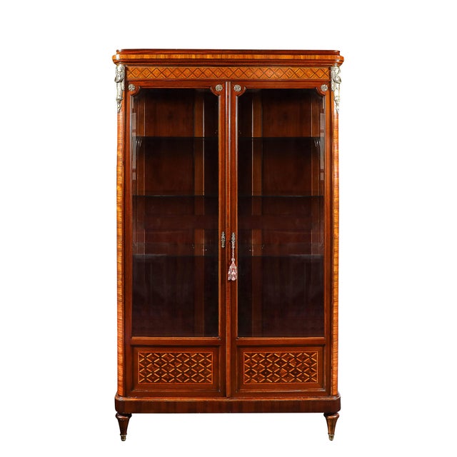 French Antique Louis XVI Inlaid Exotic Woods & Gilt Bronze Accent Cabinet For Sale - Image 3 of 16