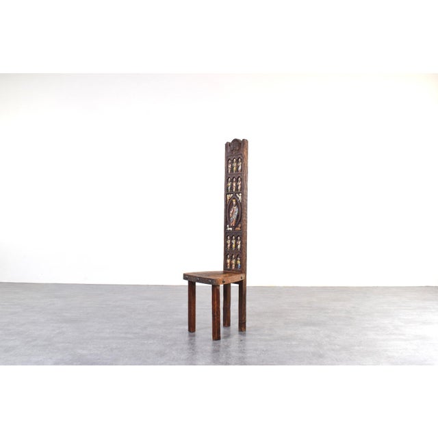 Rustic Spanish High Back Chair with Jesus and Apostles from Ormecasa, 1970s For Sale - Image 3 of 13