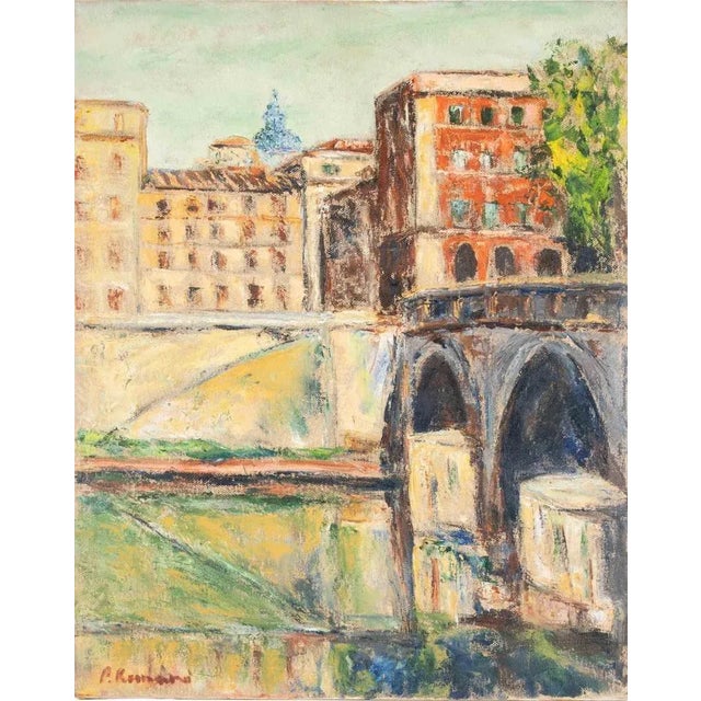 1990s Pino Romanò, View of Ponte Sisto, Oil Painting, 1999 For Sale - Image 5 of 5